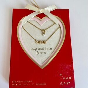 A New Day 14k Gold Dipped XOXO and Pearl Layered Necklace Set 16-18 Inch New